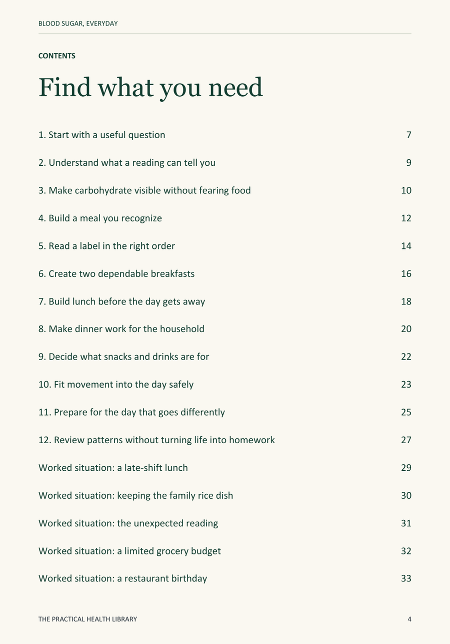Sample page 4 from Blood Sugar, Everyday: Contents: first page.