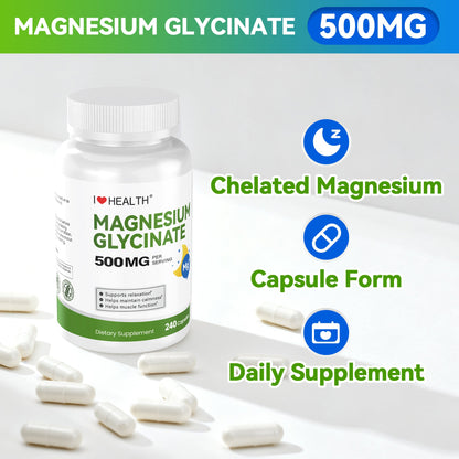 Magnesium Glycinate  – 240 Capsules – High Absorption Magnesium Supplement  – Gentle on Stomach – Made in USA
