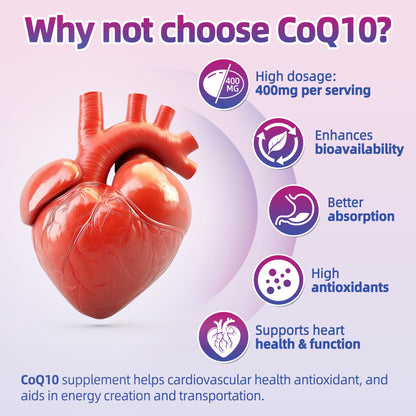 CoQ10 400mg Softgels - 90 Count | Supports Heart Health, Energy & Cellular Function | Soy-Based CoQ10 Supplement by I Love Health | 45 Servings