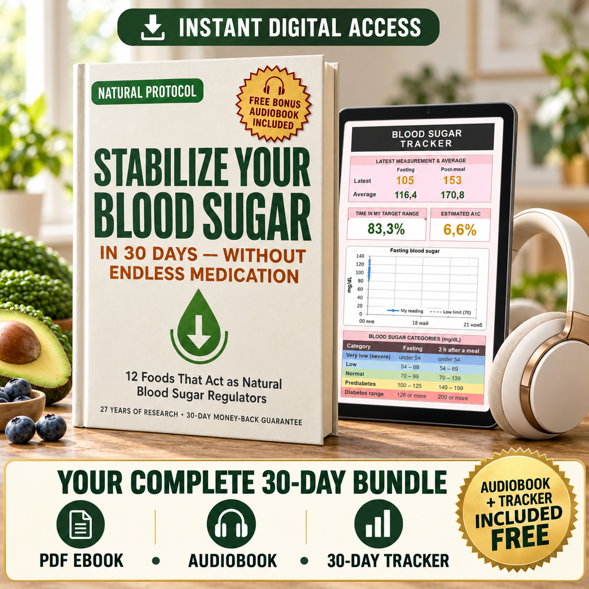 Stabilize Your Blood Sugar in 30 Days + Tracker & Audiobook