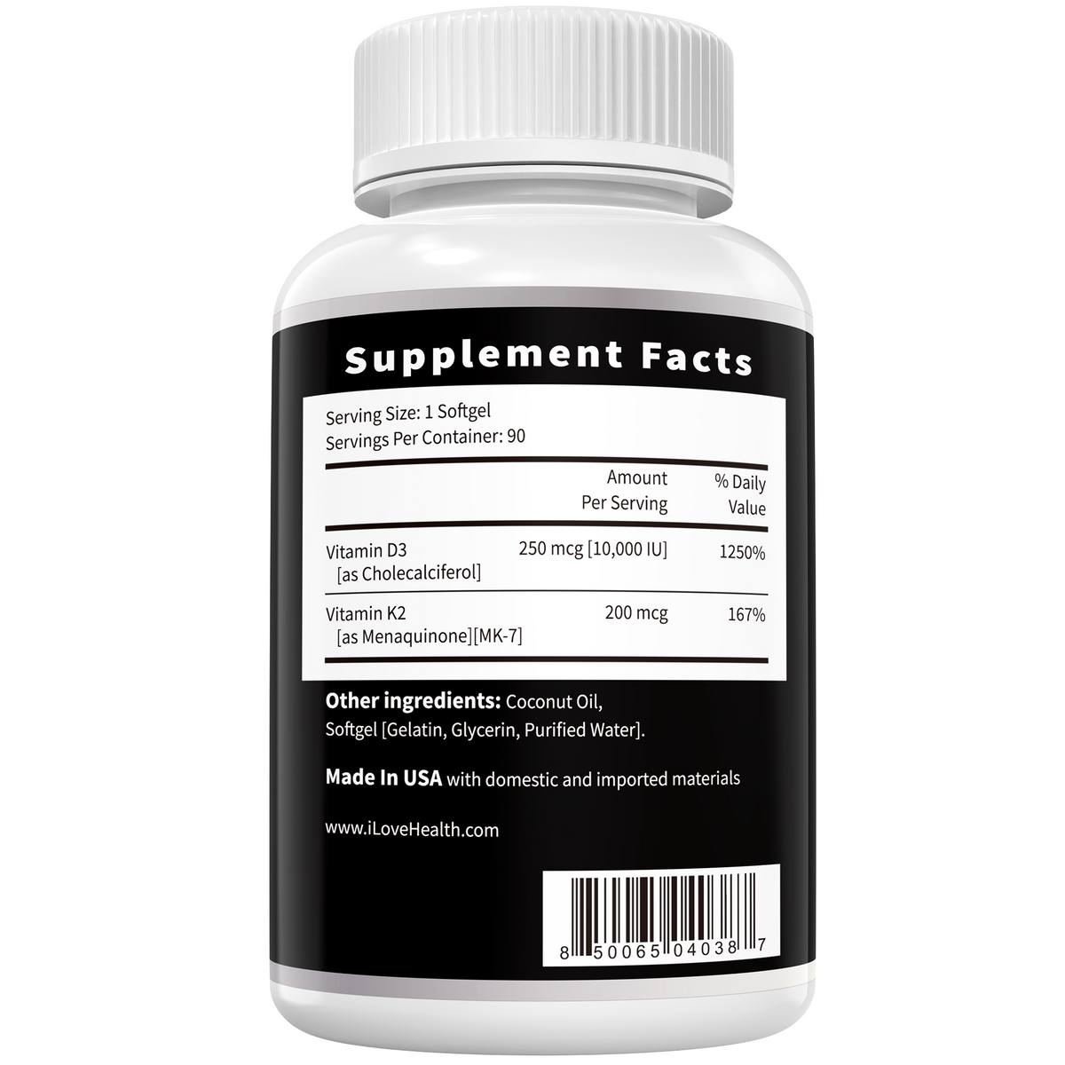 Vitamin D3 10000 IU with K2 (MK-7) Supplement – 90 Softgels – Non-GMO, Gluten-Free – Supports Bone, Heart & Immune Health – Enhanced Absorption – Made in USA