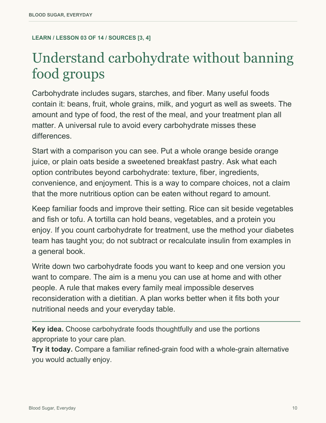 Blood Sugar, Everyday — actual guide lesson page 10