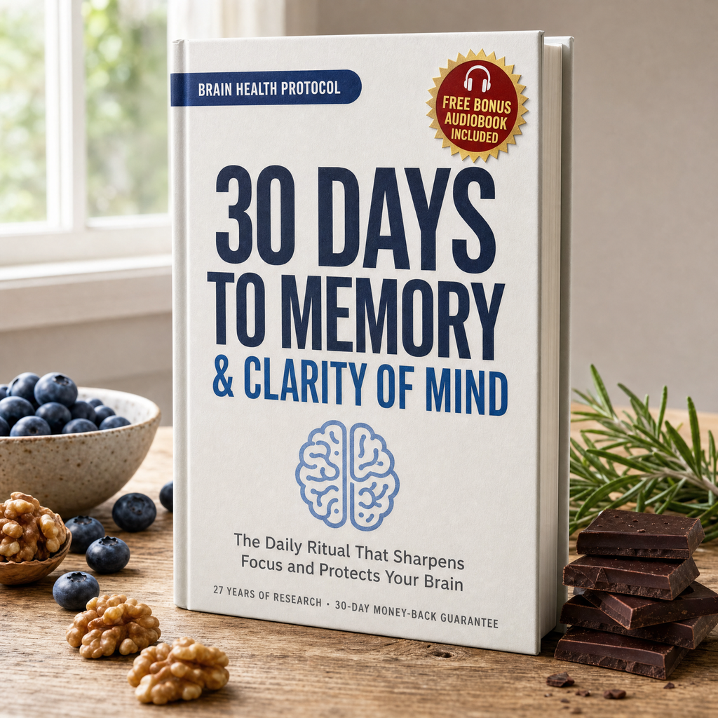 30 Days of Brain-Friendly Habits cover — digital guide on meals, movement, sleep and recall practice