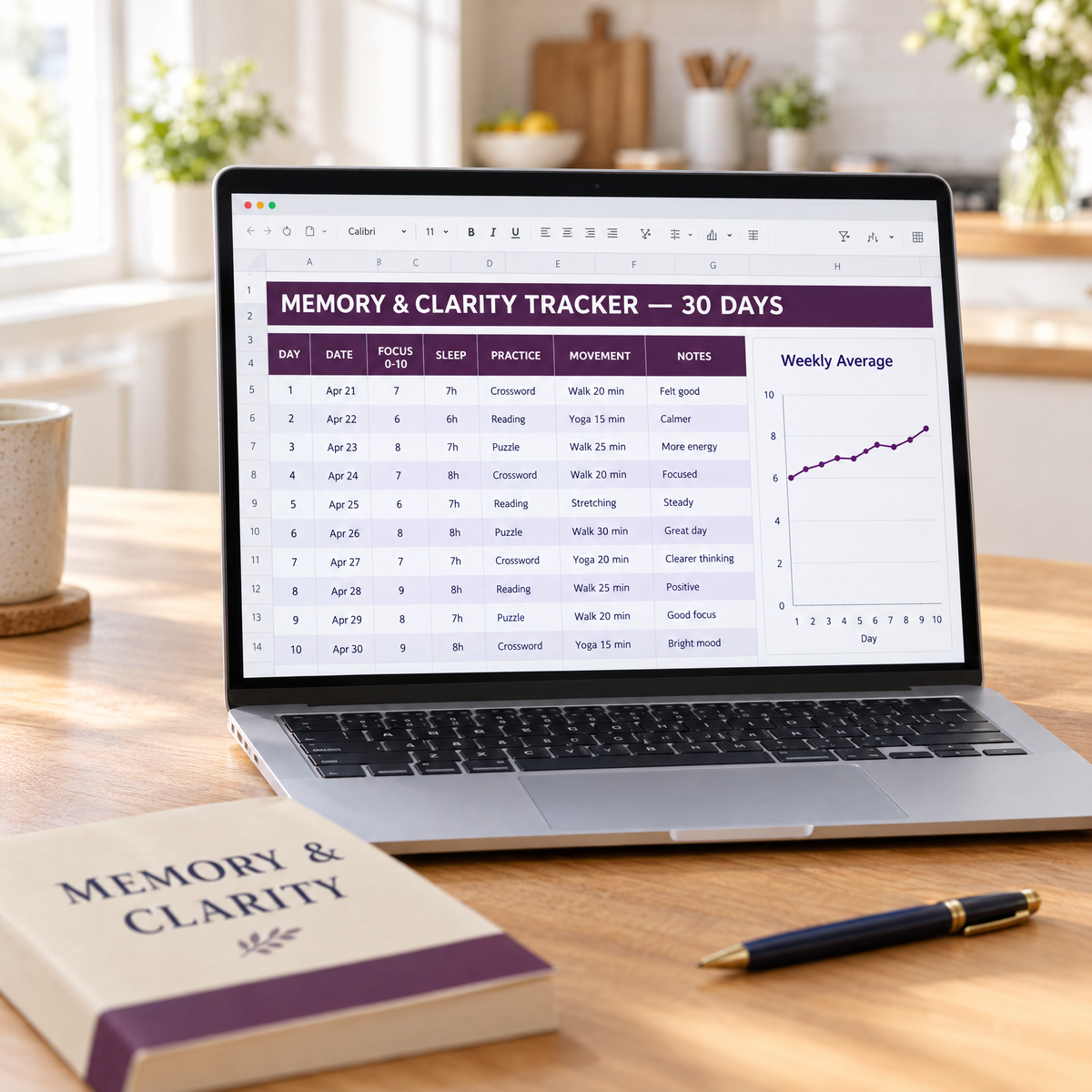 Included 30-day memory & clarity tracker — Excel and Google Sheets