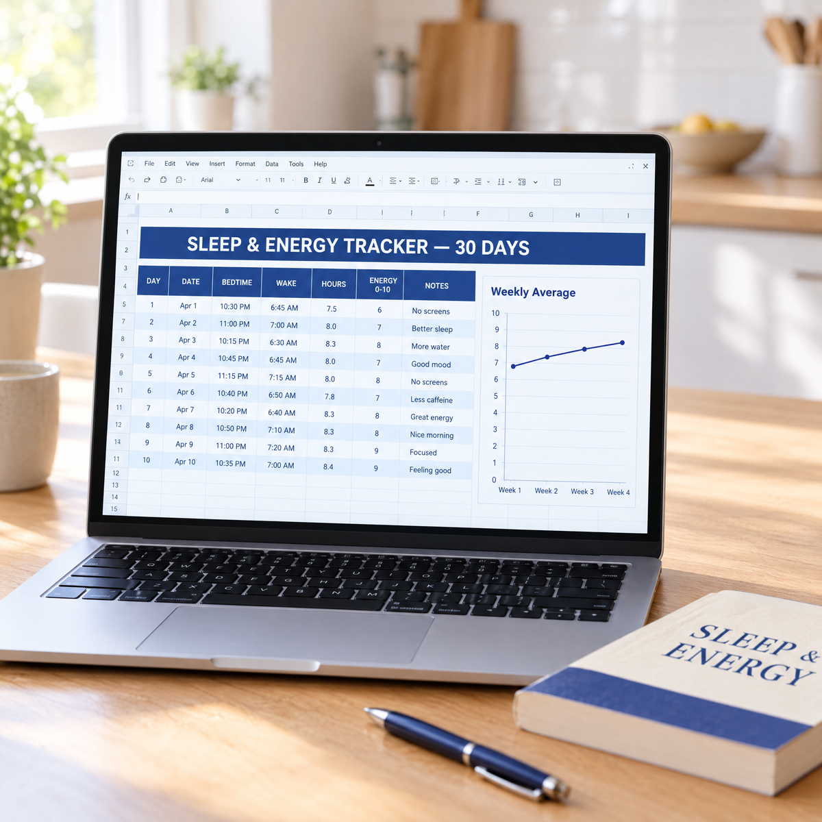 Included 30-day sleep & energy tracker — Excel and Google Sheets