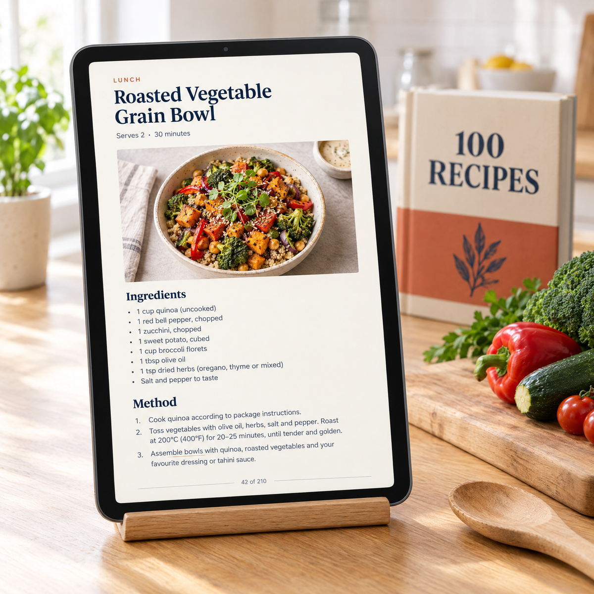 Instant digital PDF — cook straight from your tablet or phone