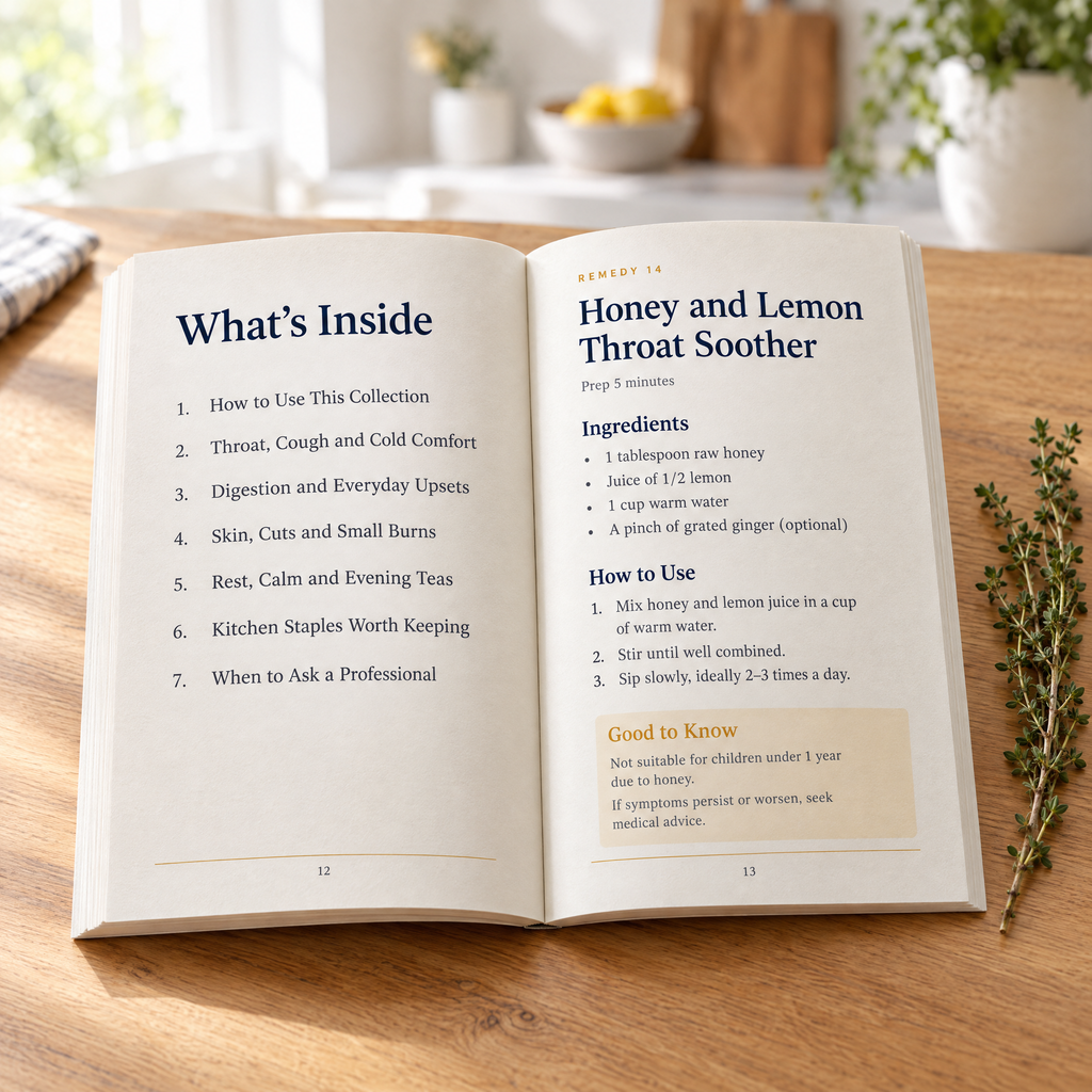 Inside the book — contents page and a full remedy entry