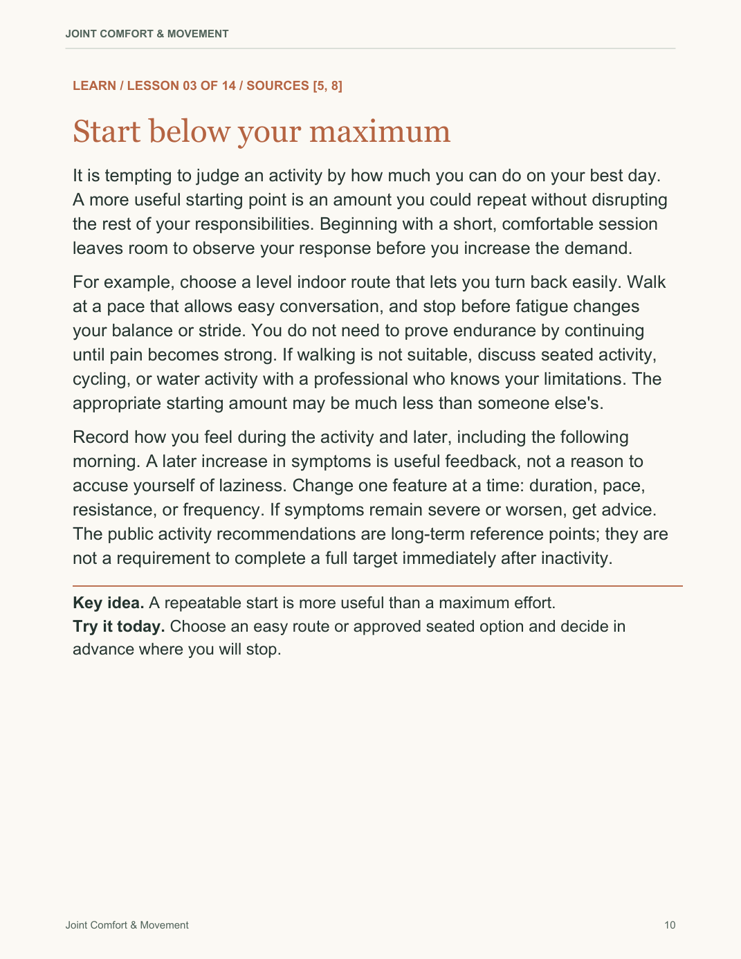 Joint Comfort & Movement — actual guide lesson page 10