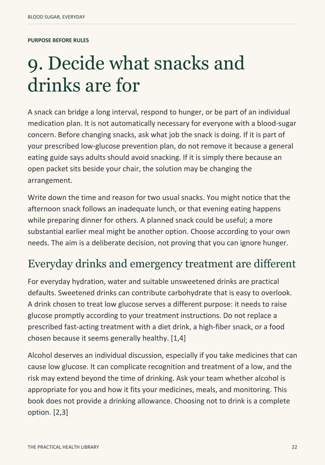 Sample page 22 from Blood Sugar, Everyday: Teaching: decide what snacks and drinks are for.
