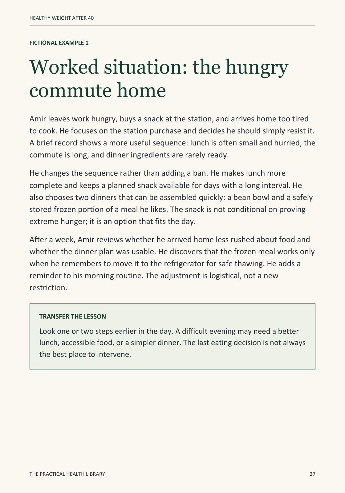 Sample page 27 from Healthy Weight After 40: Worked example: the hungry commute home.