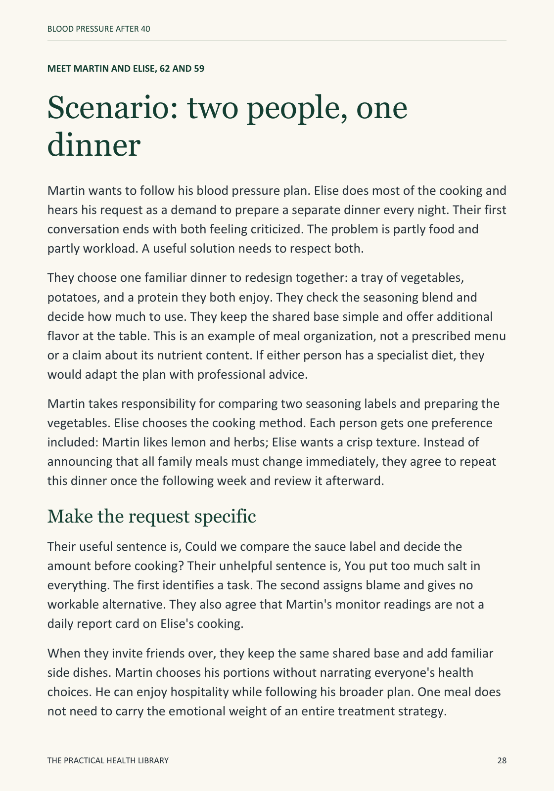 Sample page 28 from Blood Pressure After 40: Worked example: two people, one dinner.