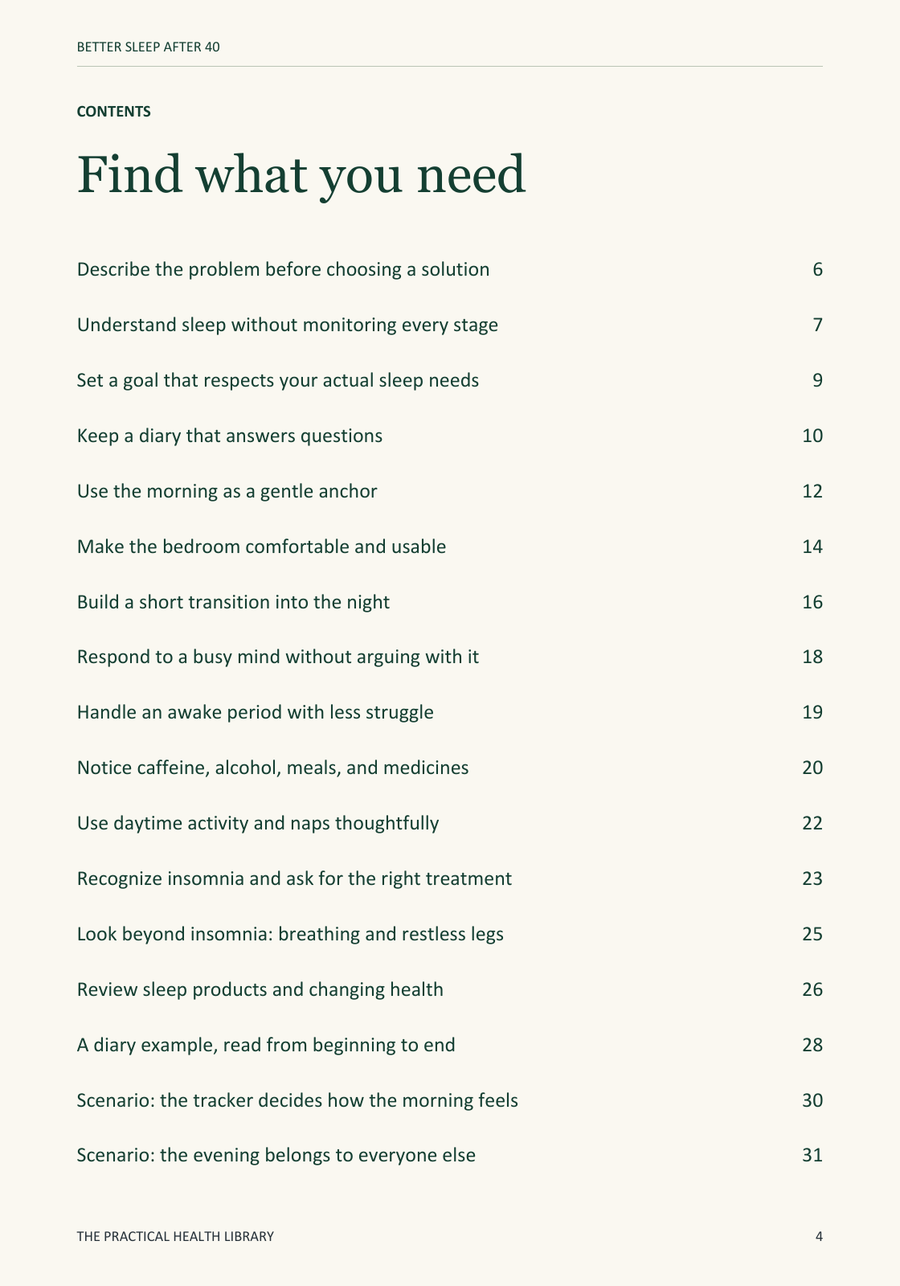 Sample page 4 from Better Sleep After 40: Contents: first page.