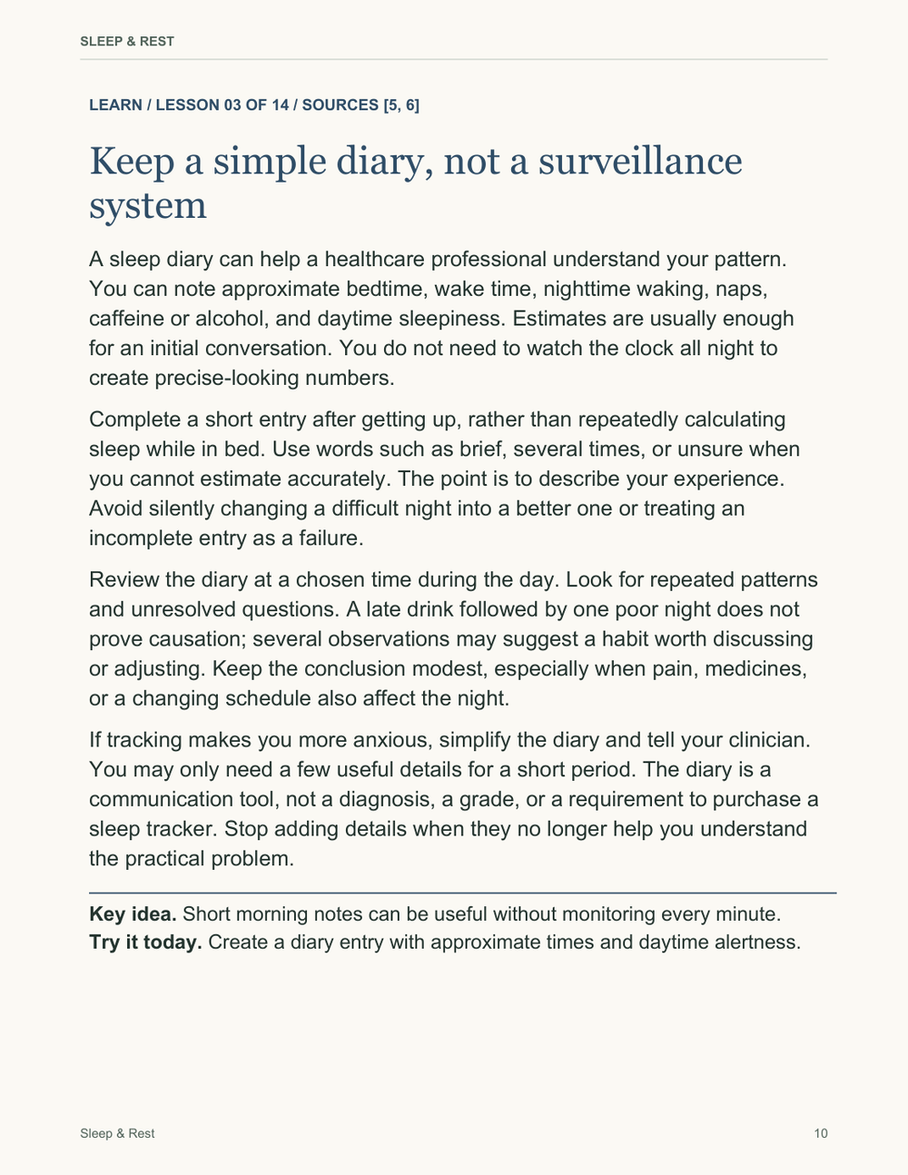 Sleep & Rest — actual PDF lesson, page 10
