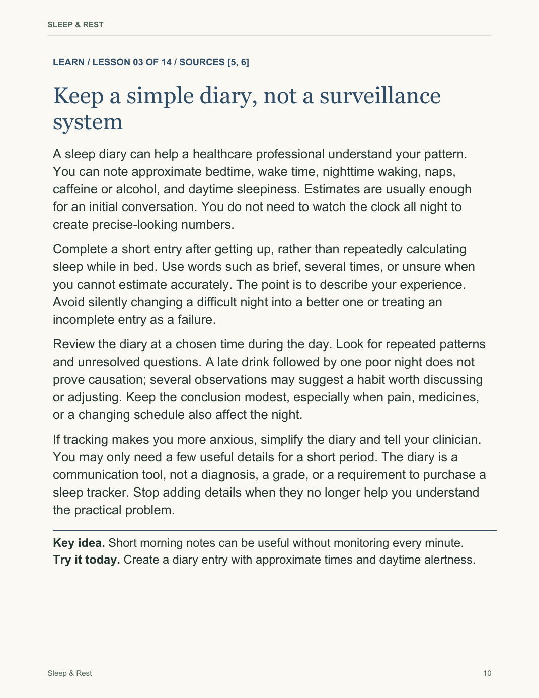 Sleep & Rest — actual PDF lesson, page 10