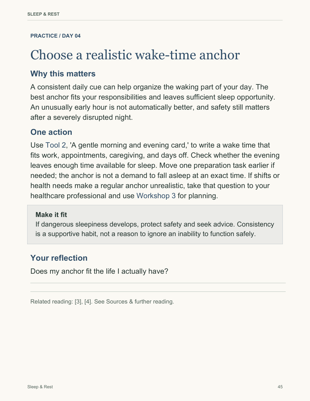Sleep & Rest — actual PDF workshop, page 45